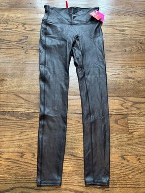 SPANX Faux Leather Leggings Black High Rise Shaping Pants Size M NWT